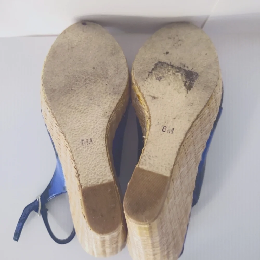 White House Black Market Blue Wedge Sandals size 8